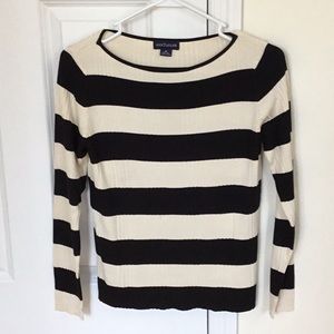 ANN TAYLOR black and cream striped silk sweater